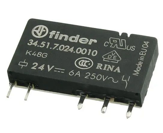 34.51.7.024.0010, Finder, Relevador electromecanico de 1p,2t para (24vdc) 6 a