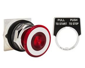 9001KR9R, Square D, Boton hongo rojo,pulsar-jalar, de 30mm, s/contactos.