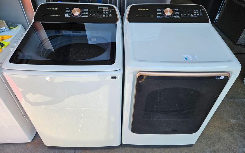 NEW! Samsung 5.5 Cu. Ft. High-Efficiency Smart Top Load Washer  and 7.4 Cu. Ft. Smart Electric Dryer