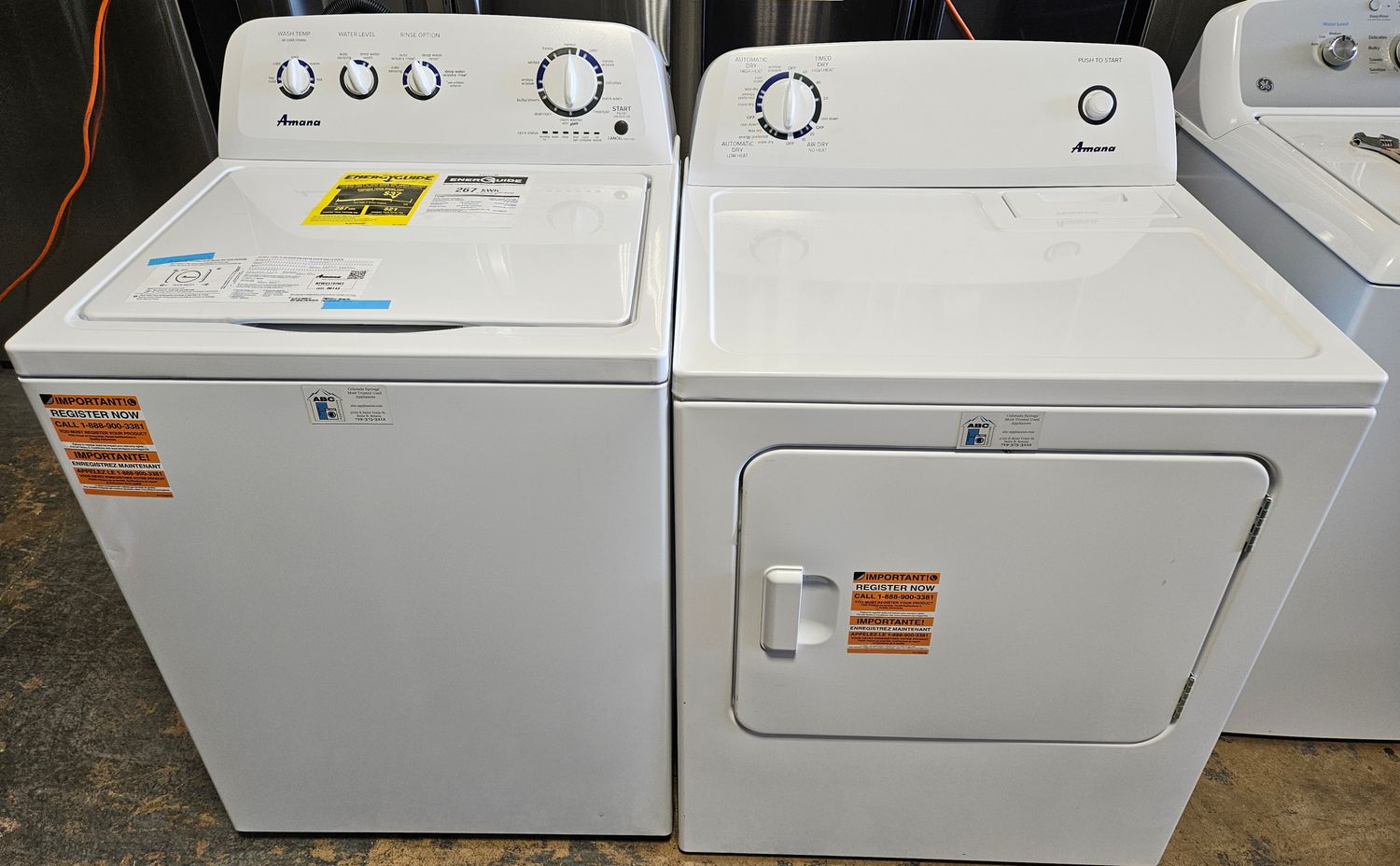 NEW! Amana Top Load Washer (3.8cu.ft.) &amp; Large Capacity Electric Dryer (6.5cu.ft.)