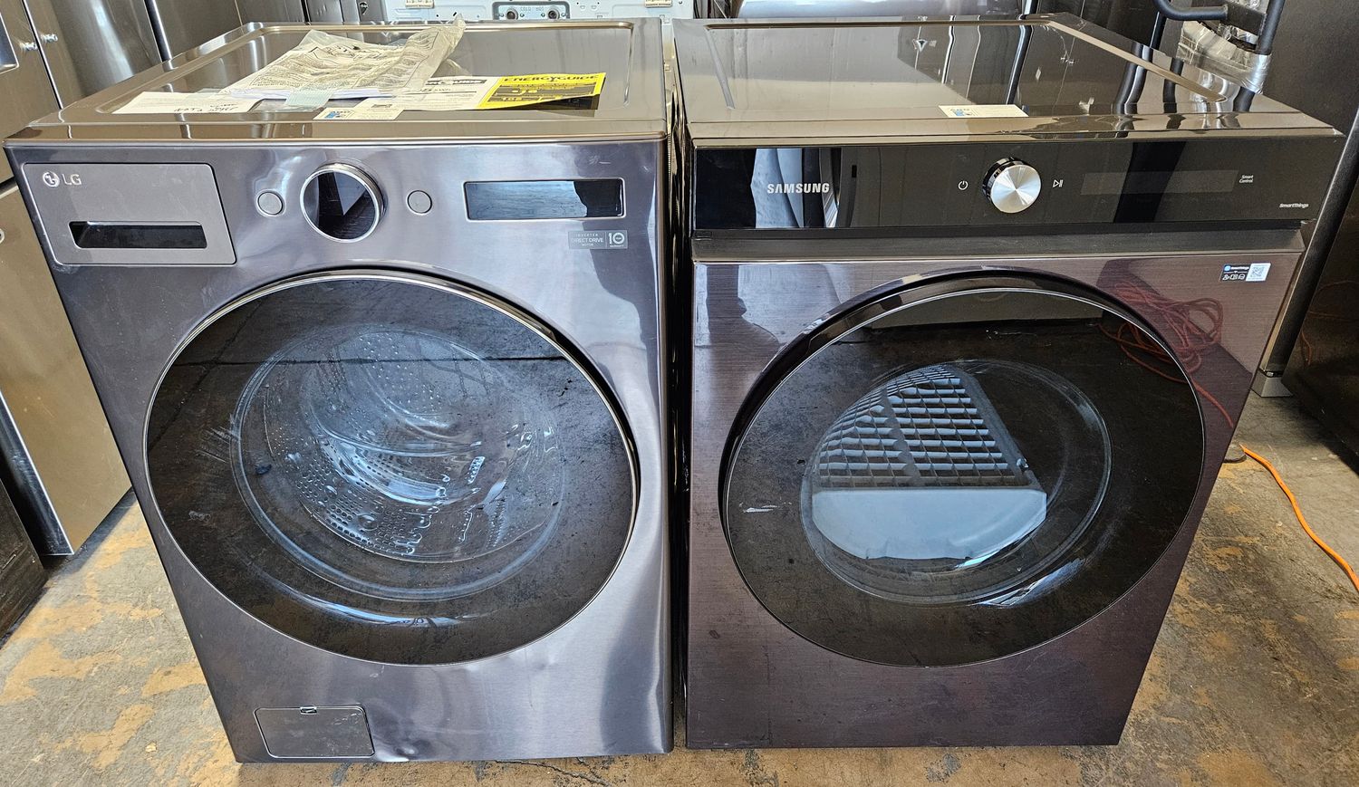 NEW! Non Matching LG Front Load Washer (5.0cu.ft.) &amp; Samsung Bespoke Large Capacity Electric Dryer (7.6cu.ft.)