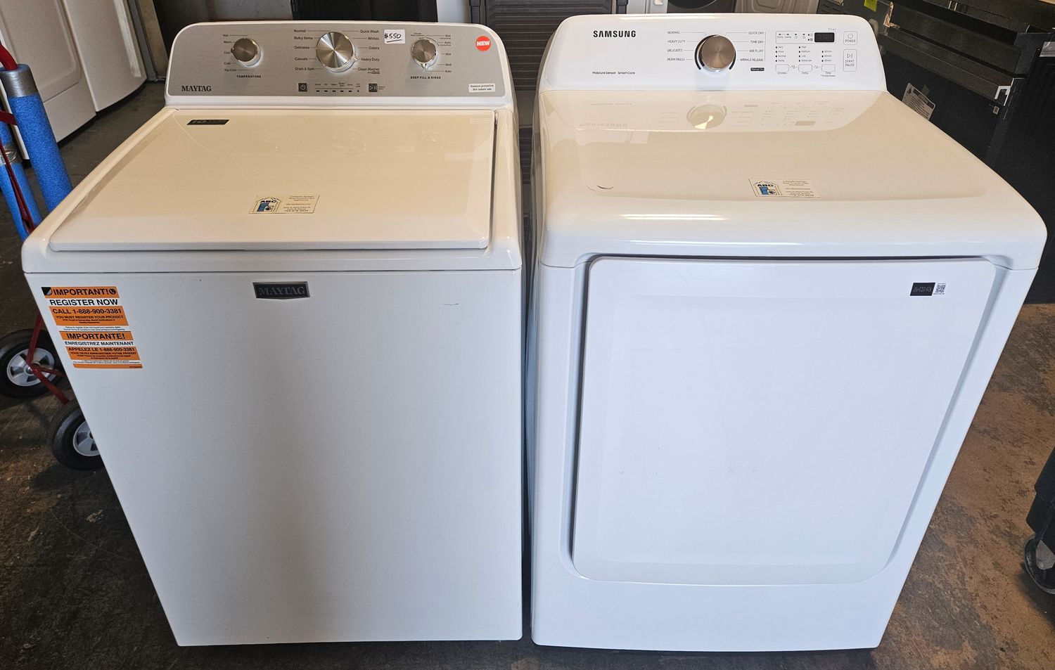 NEW! Mismatch Maytag Top Load Washer 4.5cu.ft. &amp; Samsung Large Capacity Electric Dryer 7.2cu.ft.