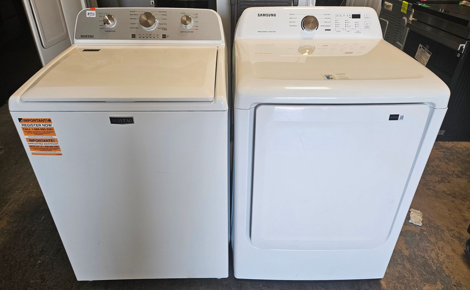 NEW! Mismatch Maytag Top Load Washer 4.5cu.ft. &amp; Samsung Large Capacity Electric Dryer 7.2cu.ft.