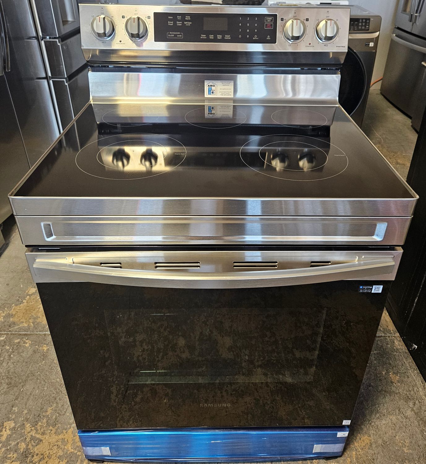 NEW! 30in Samsung 6.3 cu. ft. Smart Freestanding Electric Range with Rapid Boil™ &amp; Self Clean in Stainless Steel