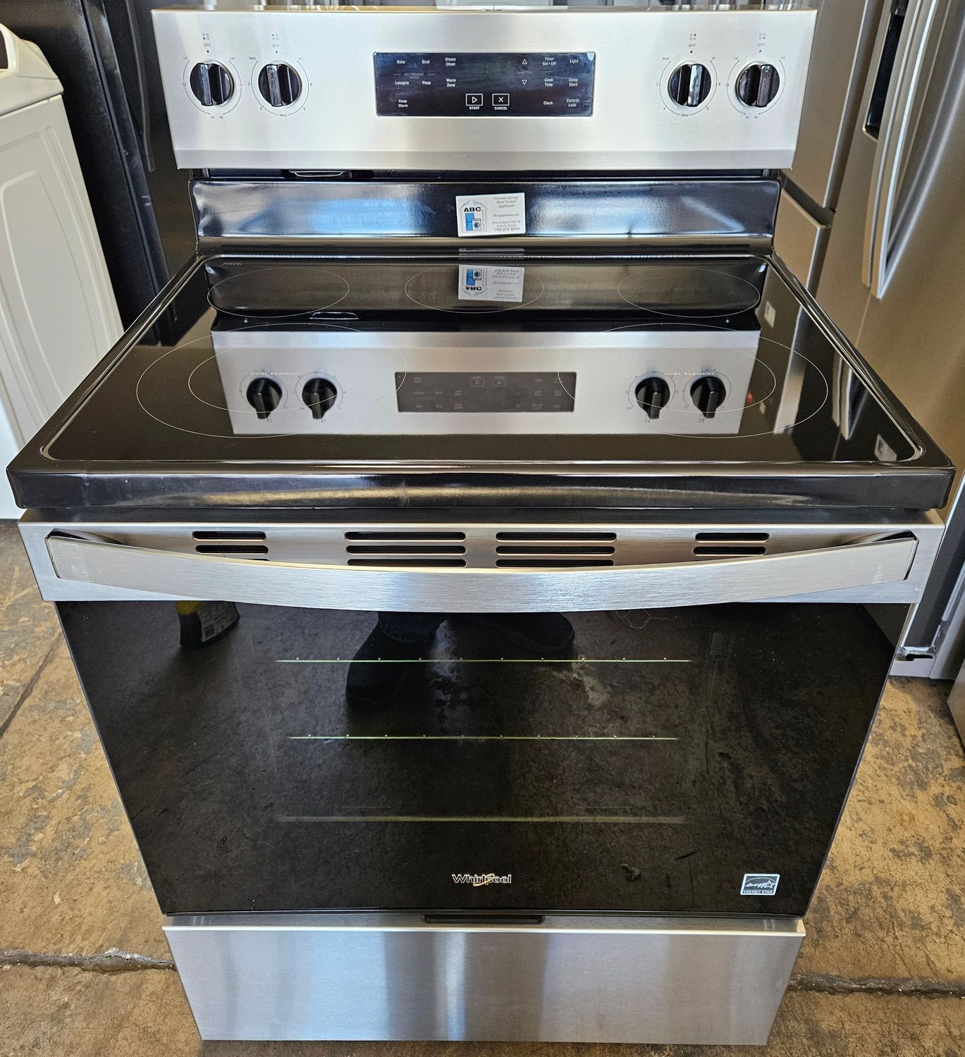 NEW! 30in Whirlpool 5 Burner Electric Range in Stainless Steel