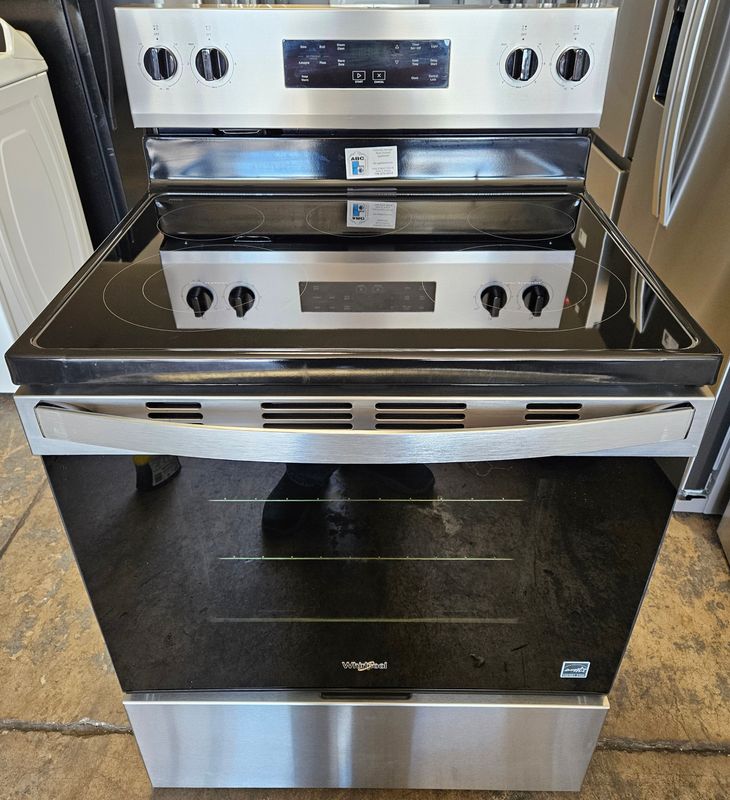 NEW! 30in Whirlpool 5 Burner Electric Range in Stainless Steel