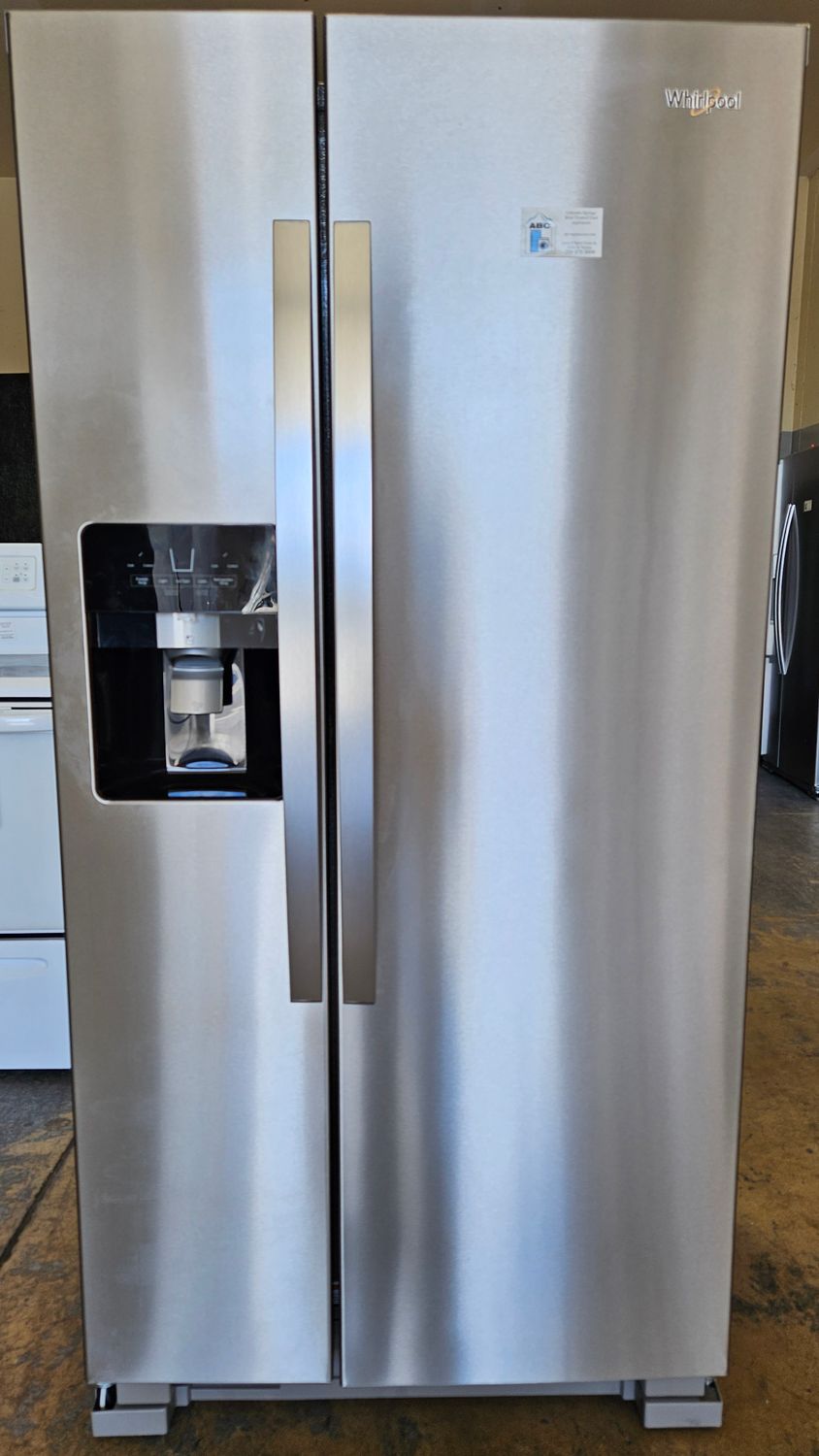 NEW! 21 cu.ft. Whirlpool 33-inch Wide Side-by-Side Refrigerator in Stainless Steel