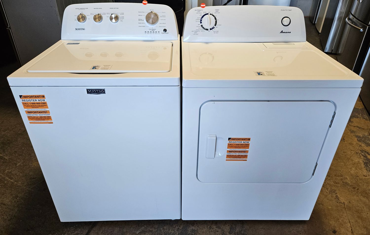 NEW! Mismatched Maytag Top Load Washer (4.3cu.ft.) &amp; Amana Large Capacity Electric Dryer (6.5cu.ft.)