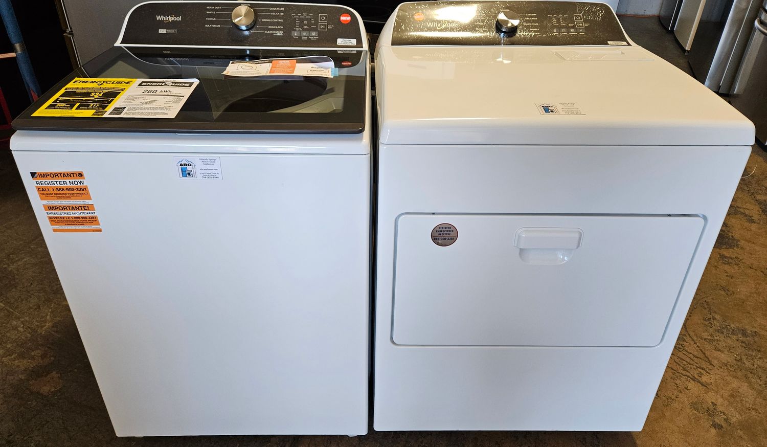 NEW! Whirlpool Top Load Washer (5.3cu.ft.) &amp; Large Capacity Electric Dryer (7.0cu.ft.)