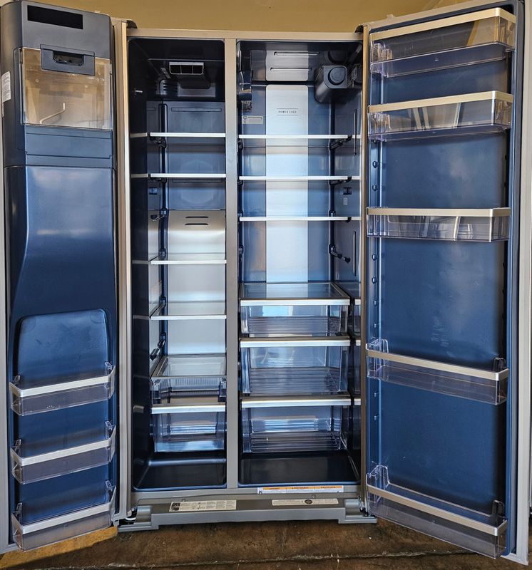 NEW! 20.8 cu.ft. Maytag Counter-Depth Side-by-Side Stainless Refrigerator w/ Arctic Blue Interior