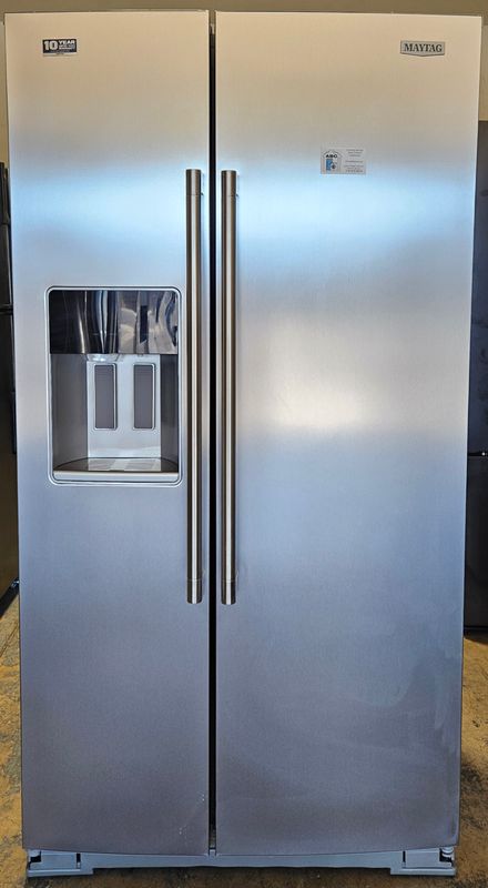 NEW! 20.8 cu.ft. Maytag Counter-Depth Side-by-Side Stainless Refrigerator w/ Arctic Blue Interior