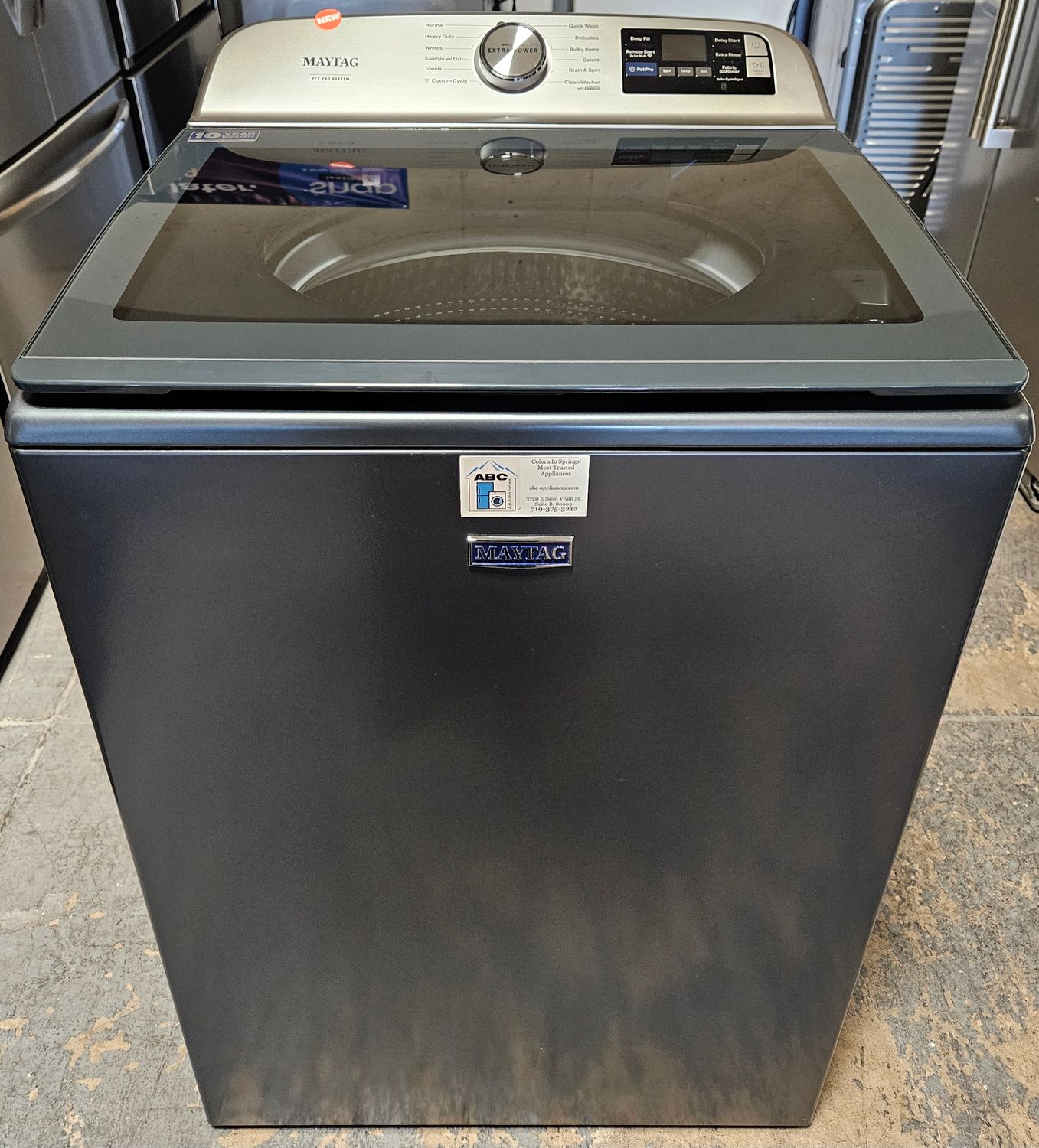 NEW! Maytag Pet Pro Top Load Washer in Midnight Steel (5.3cu.ft.) NEW! Maytag Pet Pro Top Load Washer in Midnight Steel (5.3cu.ft.)
