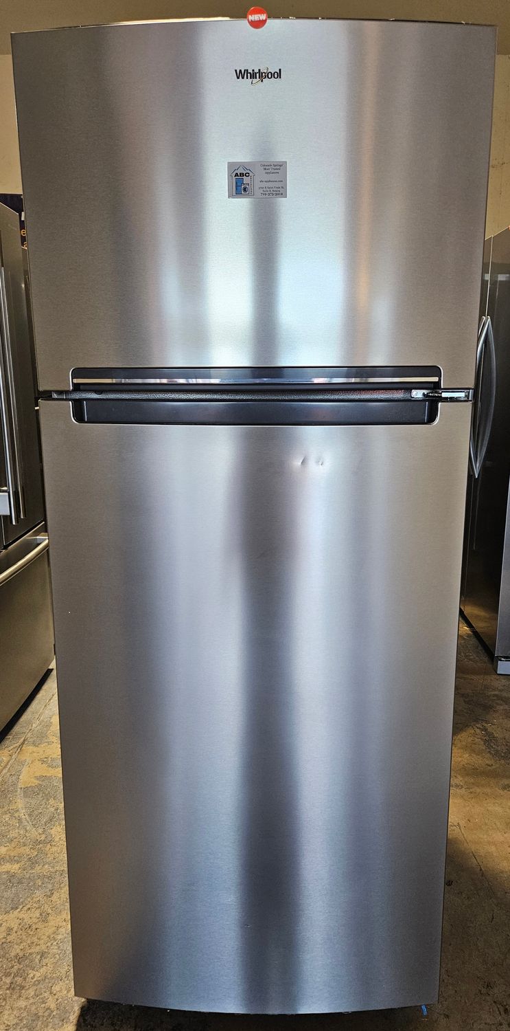 NEW! 18 cu.ft. Whirlpool Top Freezer Refrigerator in Stainless Steel NEW! 18 cu.ft. Whirlpool Top Freezer Refrigerator in Stainless Steel