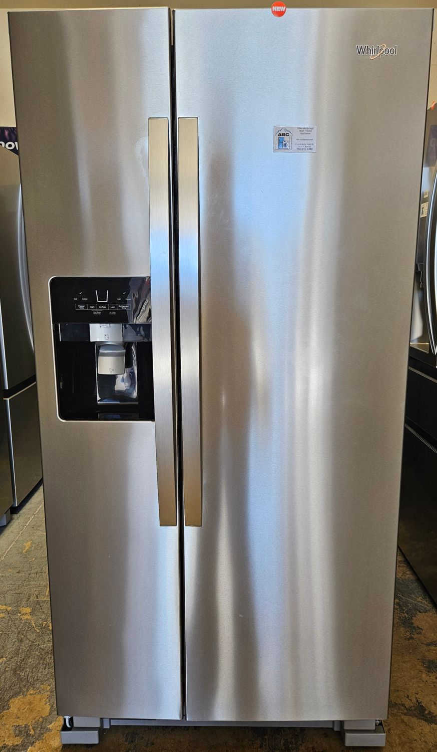 NEW! 21 cu.ft. Whirlpool 33-inch Wide Side-by-Side Refrigerator in Stainless Steel