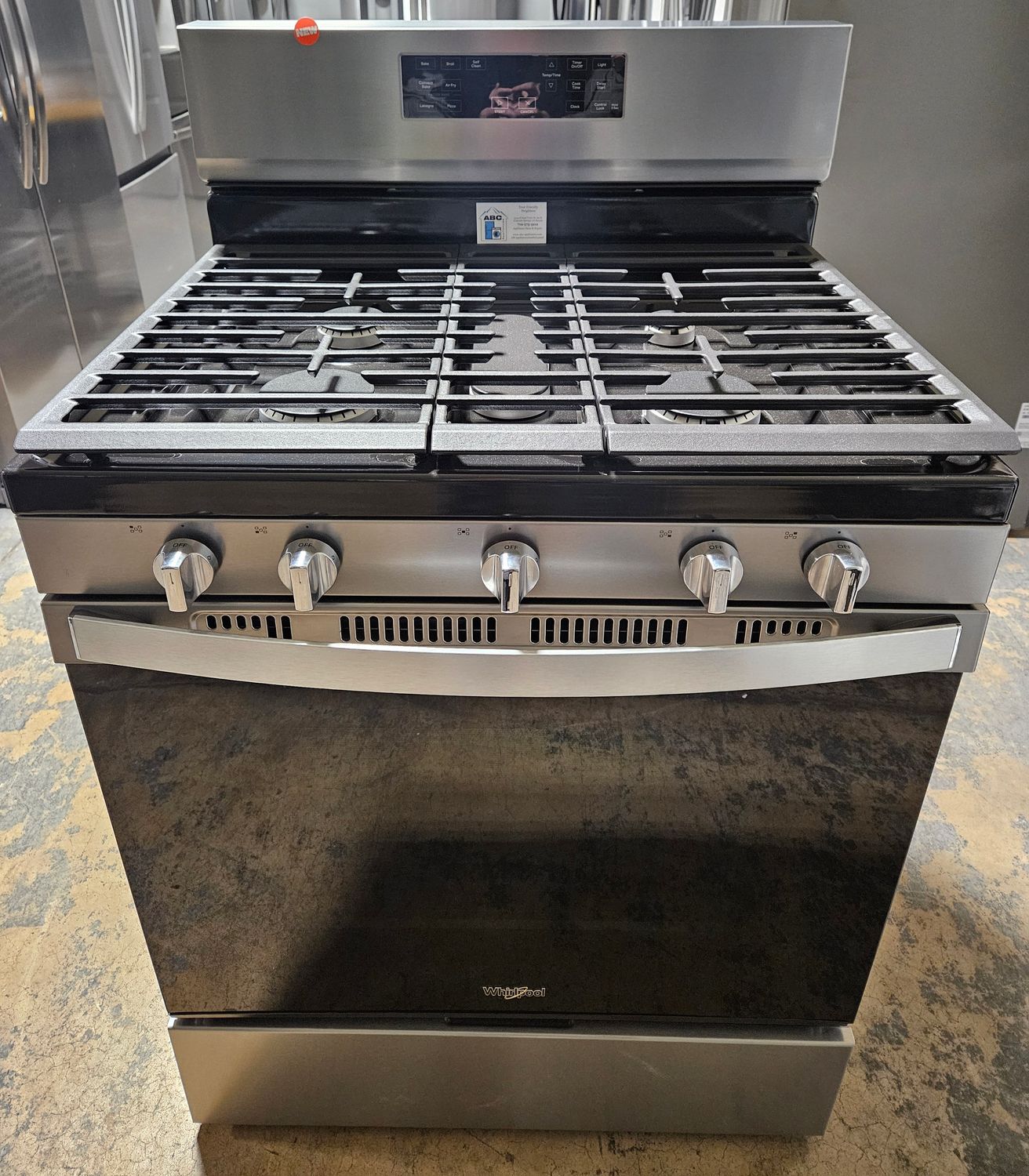 NEW! 30in Whirlpool 5-Burner Gas Range w/ Air Fry Convection in Stainless Steel