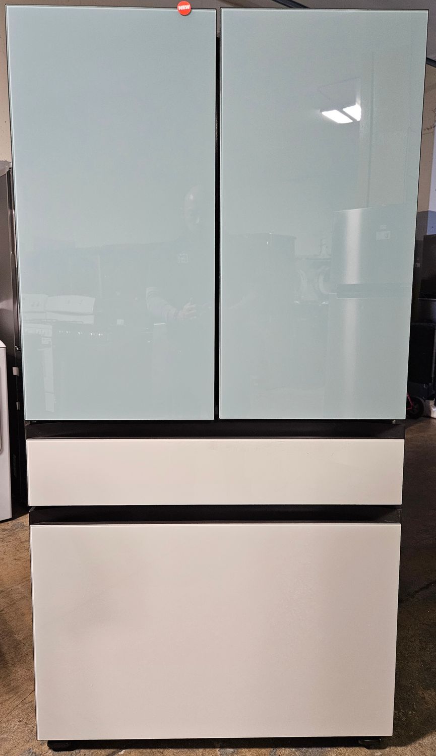 NEW! 29cu.ft. Samsung Bespoke 4-Door French Door Refrigerator w/ Morning Blue Glass NEW! 29cu.ft. Samsung Bespoke 4-Door French Door Refrigerator w/ Morning Blue Glass
