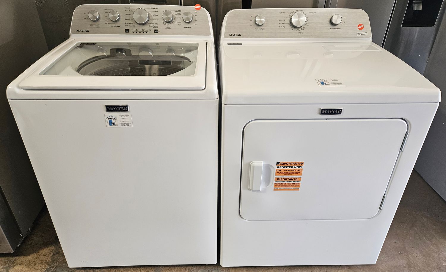 NEW! Maytag Top Load Washer (4.8cu.ft.) &amp; Large Capacity Electric Dryer (7.4cu.ft.)