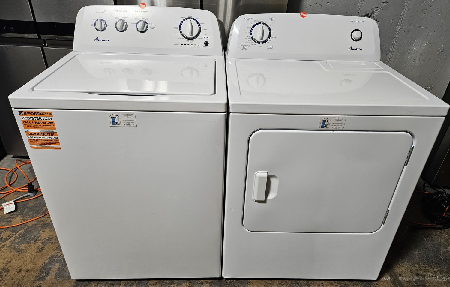 NEW! Amana Top Load Washer (3.8cu.ft.) &amp; Large Capacity Electric Dryer (6.5cu.ft.)