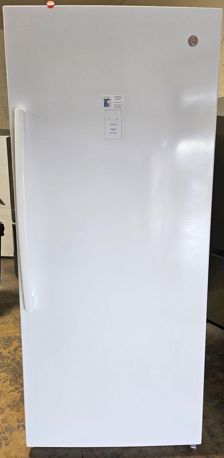 NEW! 21.3cu.ft. GE Frost-Free Garage Ready Upright Freezer in White NEW! 21.3cu.ft. GE Frost-Free Garage Ready Upright Freezer in White