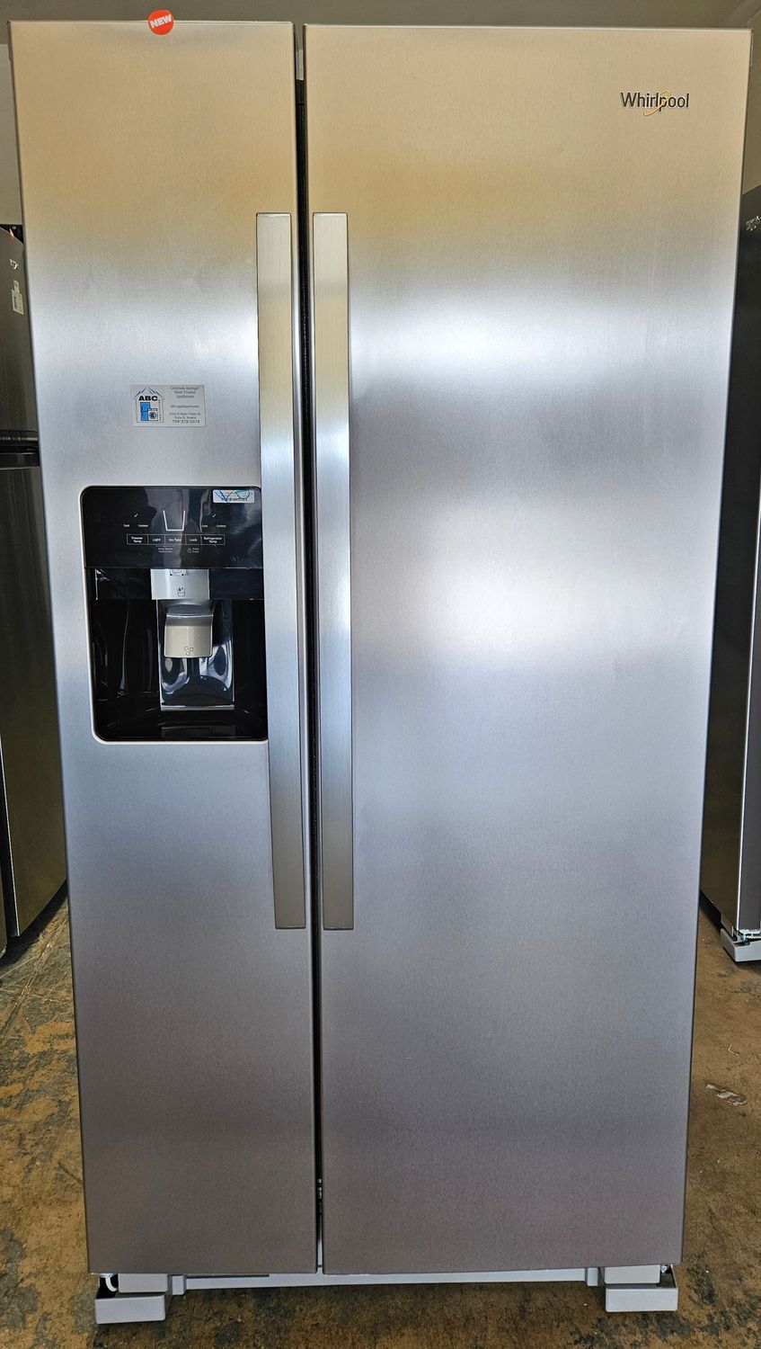 NEW! 21 cu.ft. Whirlpool 33-inch Wide Side-by-Side Refrigerator in Stainless Steel