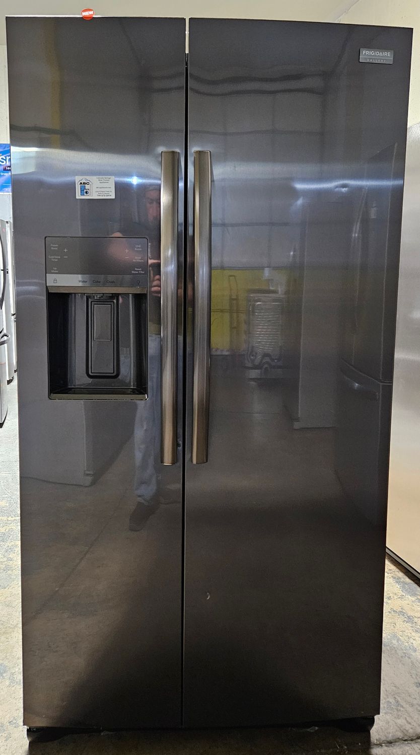 NEW! 22cu.ft. Frigidaire Gallery Counter-Depth Side-by-Side Refrigerator in Black Stainless Steel