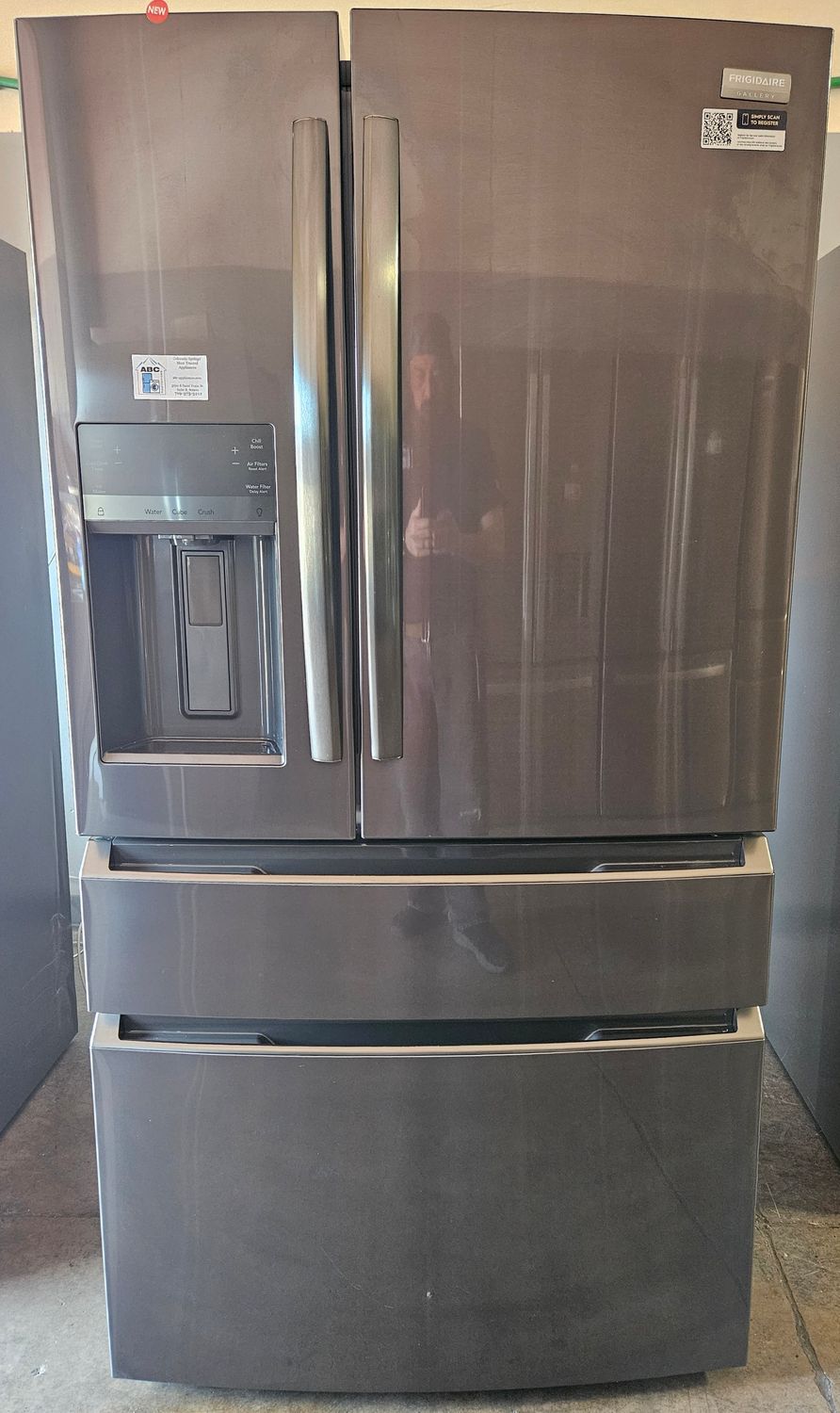 NEW! 22cu.ft. Frigidaire Gallery Counter-Depth 4-Door French Door Refrigerator in Black Stainless