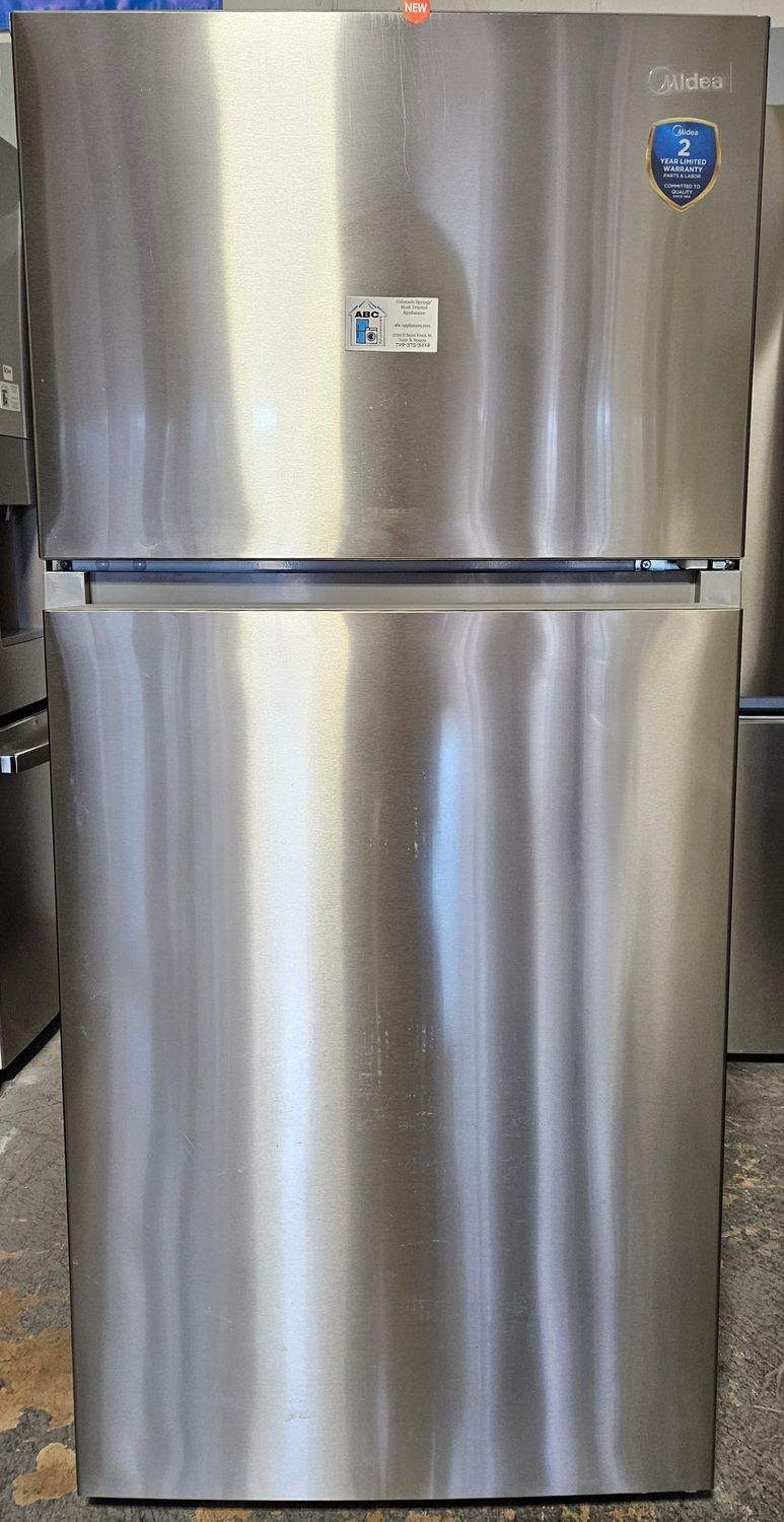 NEW! 14.2cu.ft. Midea Garage-Ready Top Freezer Refrigerator in Stainless Steel