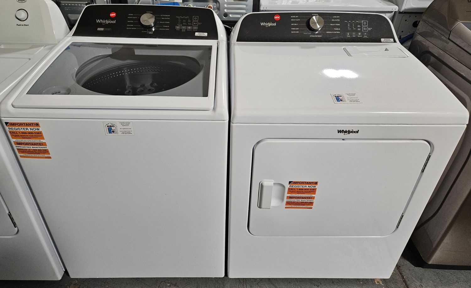 NEW! Whirlpool Top Load Washer (4.8cu.ft.) &amp; Large Capacity Electric Dryer (7.0cu.ft.)