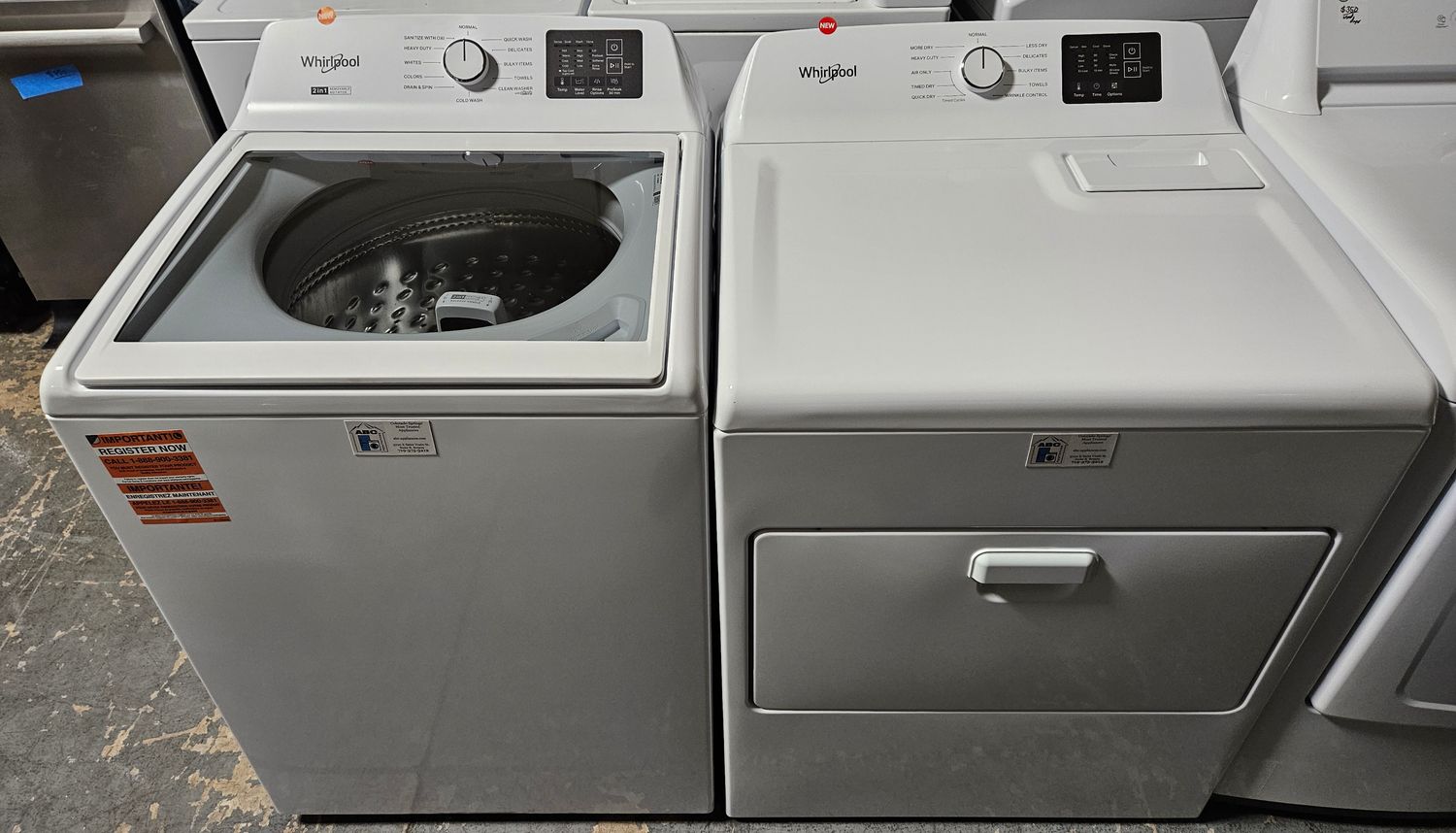 NEW! Whirlpool Top Load Washer (4.3cu.ft.) &amp; Large Capacity Electric Dryer (7.0cu.ft.)
