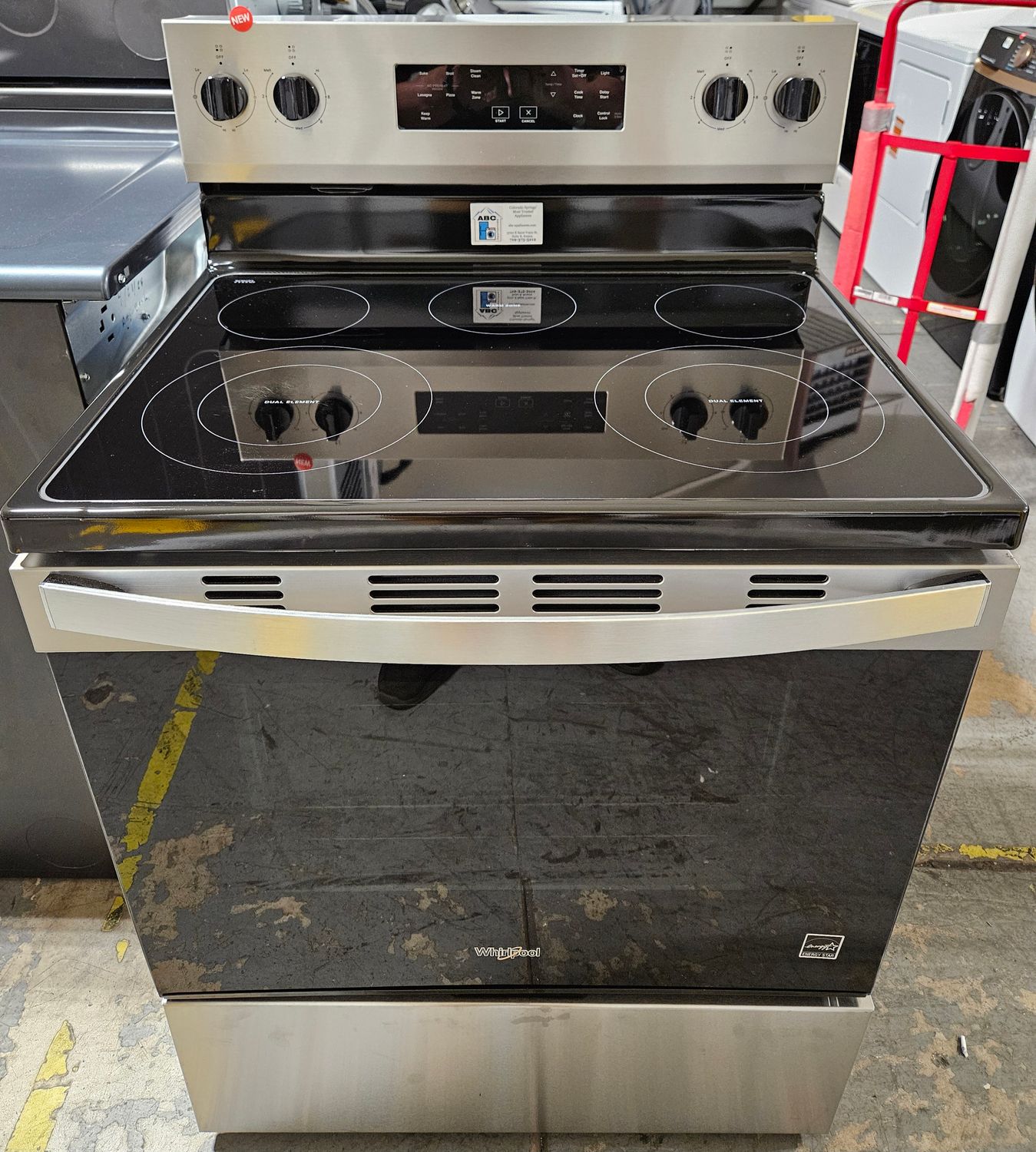 NEW! 30in Whirlpool Glass-Top 5-Burner Electric Range in Stainless Steel