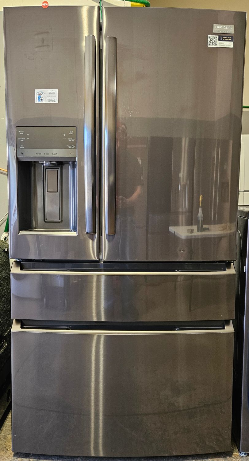 NEW! 22cu.ft. Frigidaire Gallery Counter-Depth 4-Door French Door Refrigerator in Black Stainless