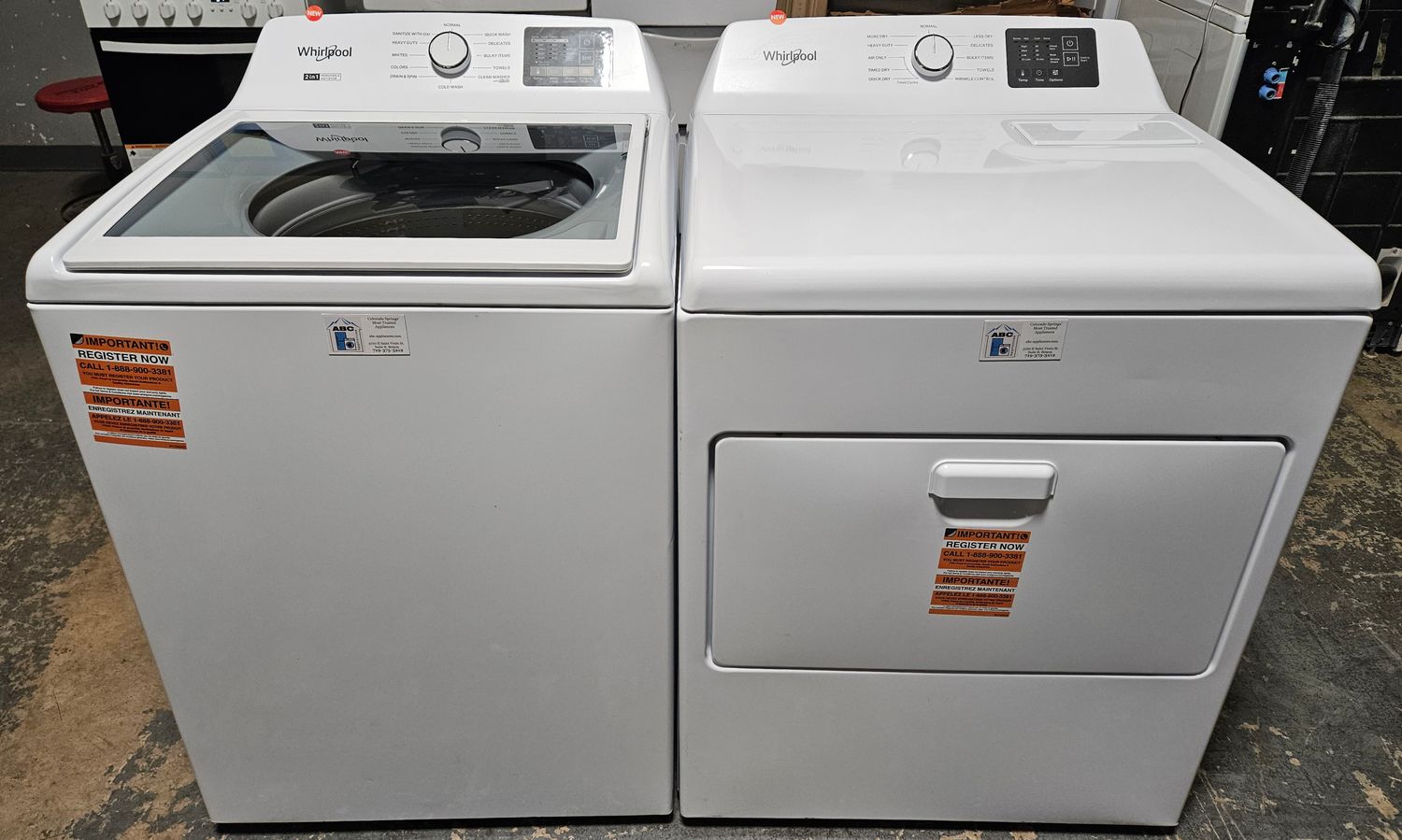 NEW! Whirlpool Top Load Washer (4.3cu.ft.) &amp; Large Capacity Electric Dryer (7.0cu.ft.)