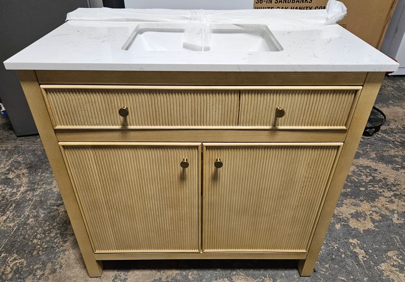NEW! allen + roth Sandbanks 36" White Oak Undermount Single Sink Bathroom Vanity