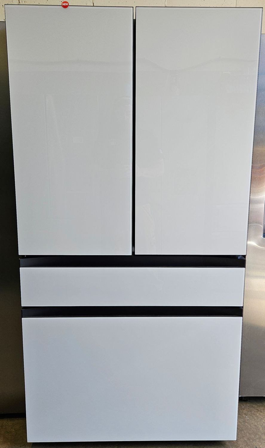 NEW! 23cu.ft. Samsung Bespoke Counter-Depth 4-Door French Door Refrigerator in White Glass