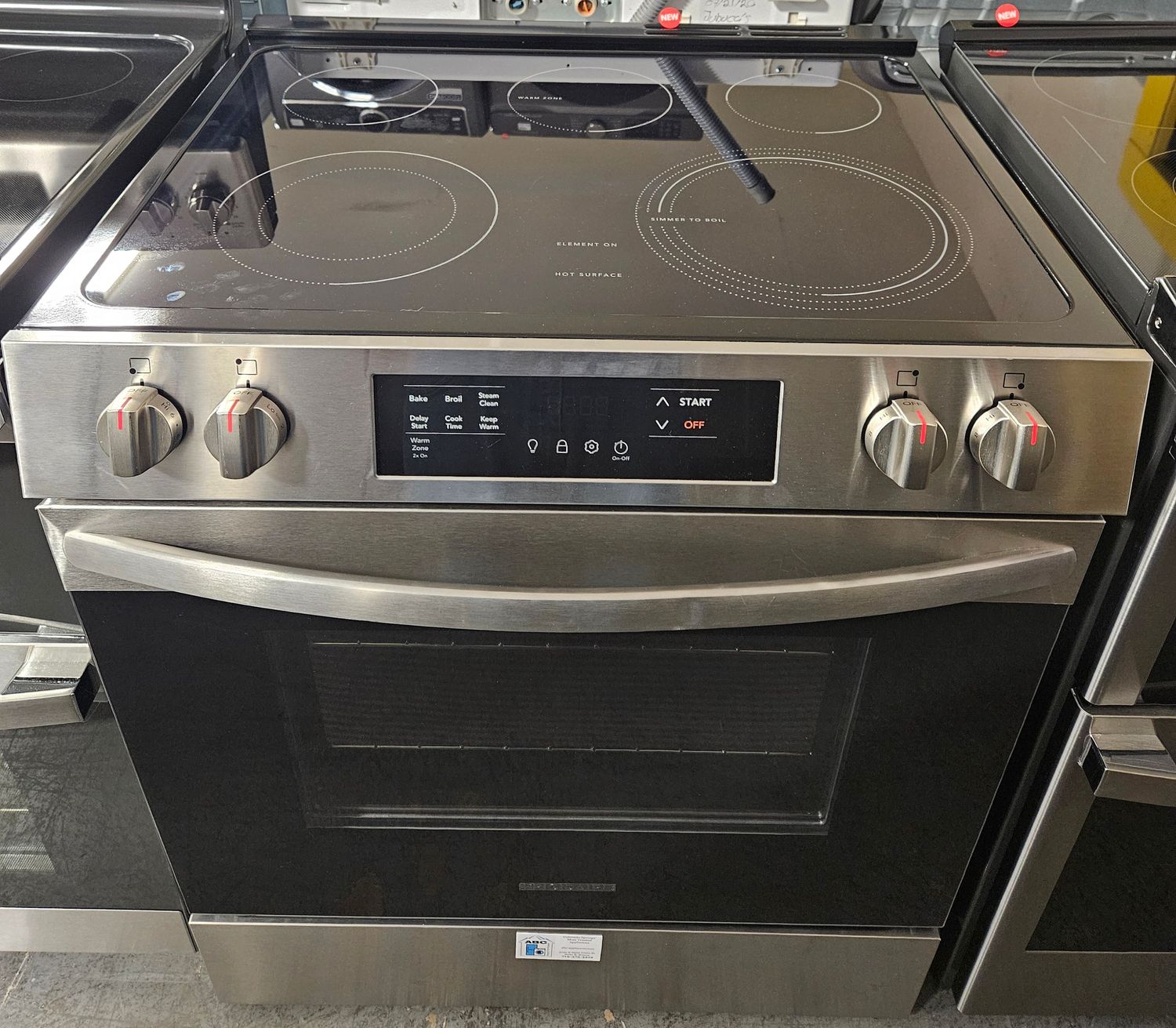NEW! 30in Frigidaire 5-Burner Glass-Top Slide-in Range in Stainless Steel