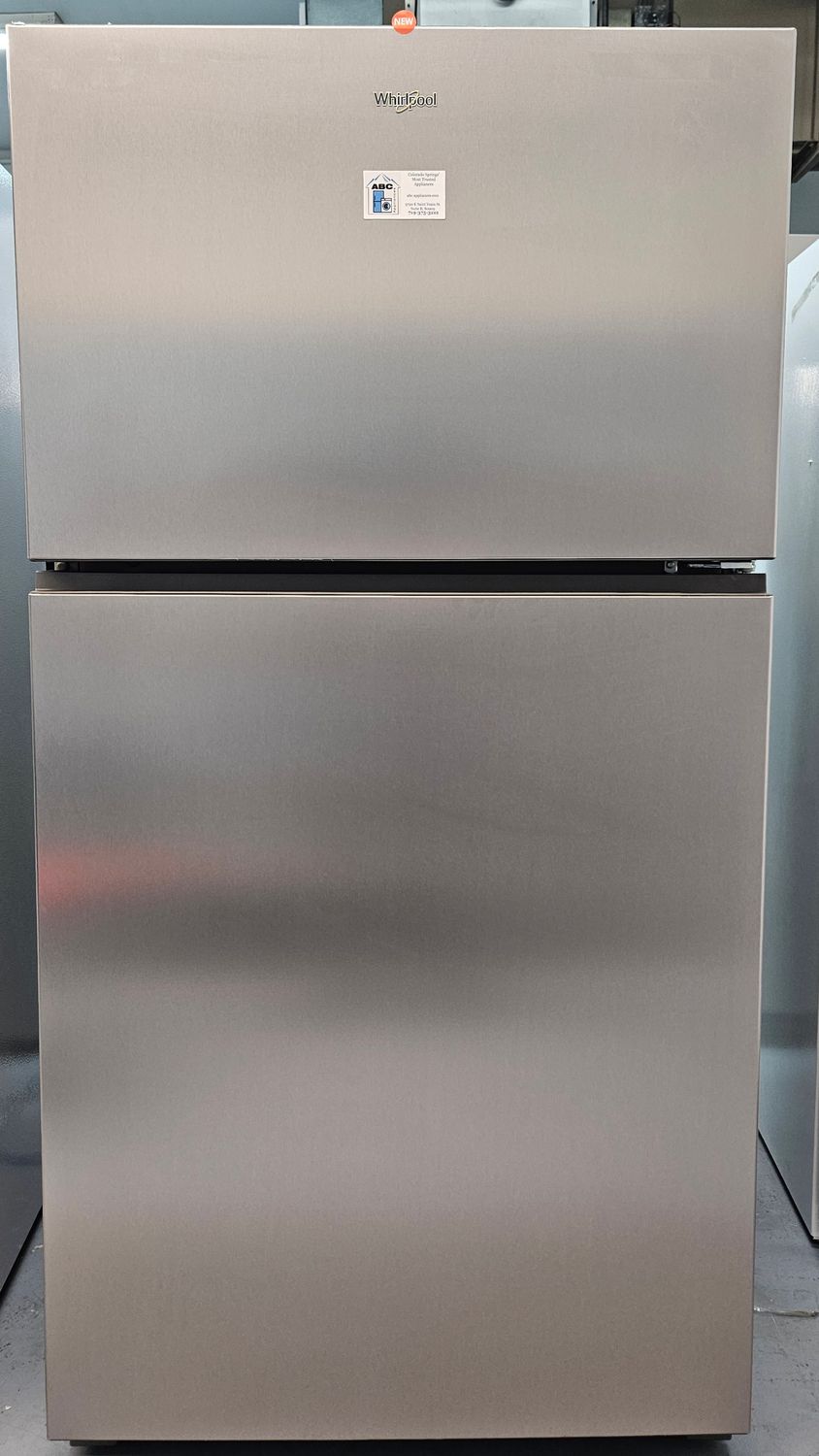 NEW! 21cu.ft. Whirlpool 33" Wide Garage Ready Top Freezer Refrigerator in Stainless Steel