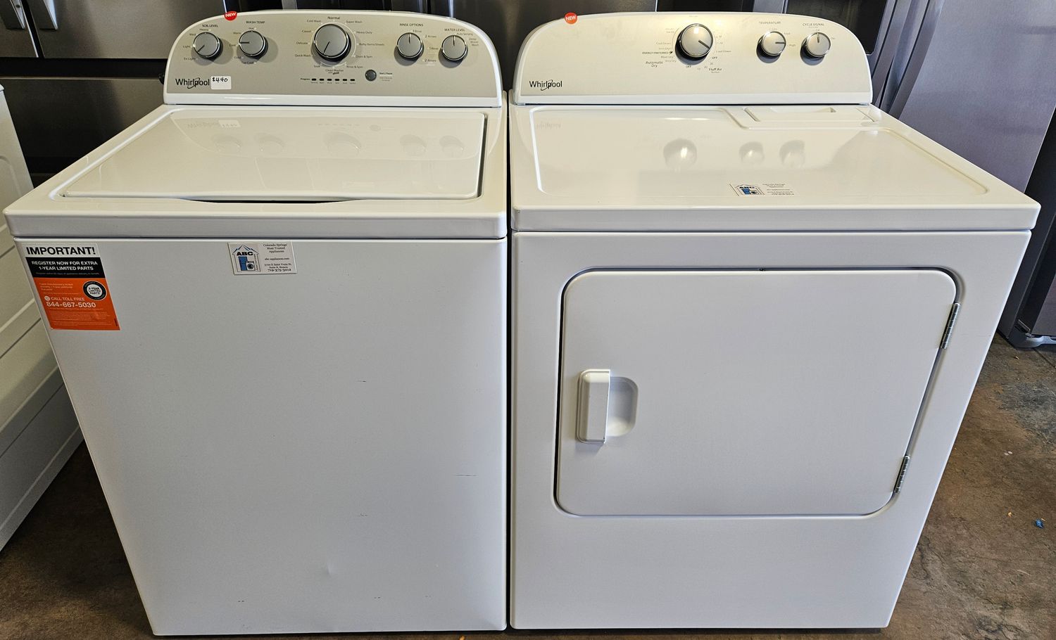 NEW! Whirlpool Top Load Washer (3.5cu.ft.) &amp; Large Capacity Electric Dryer (7.0cu.ft.)