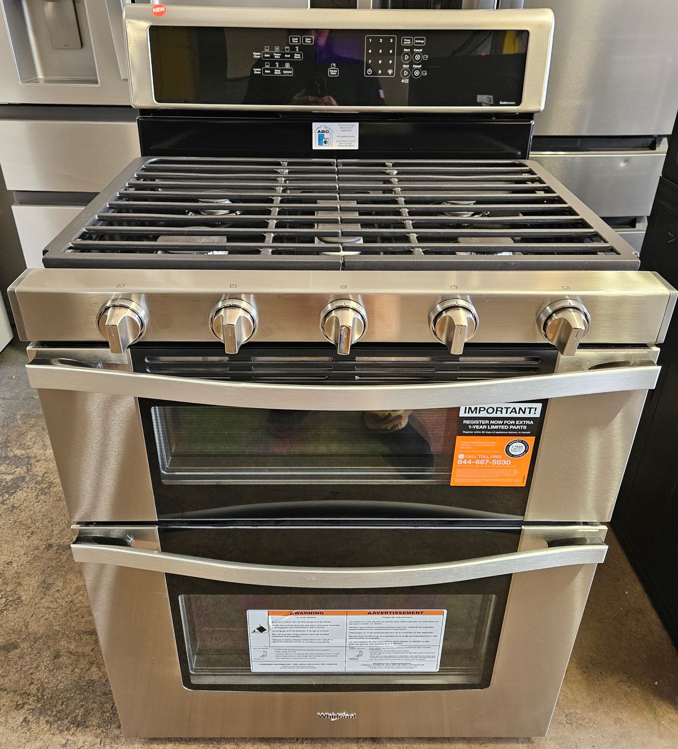 NEW! 30in Whirlpool 5-Burner Gas Double Oven in Stainless Steel