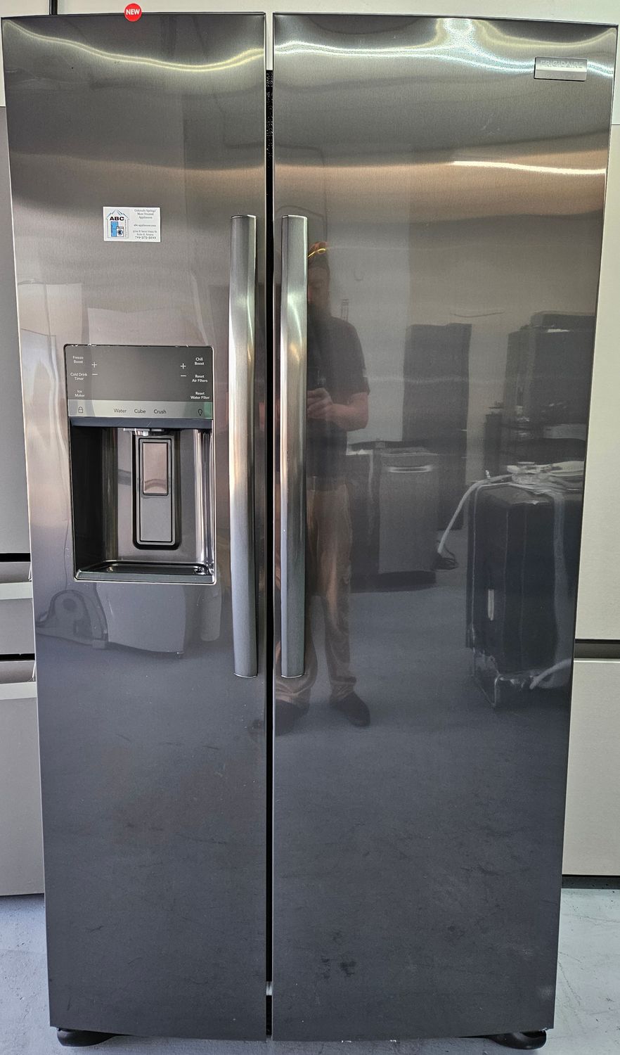 NEW! 22cu.ft. Frigidaire Gallery Counter-Depth Side-by-Side Refrigerator in Black Stainless