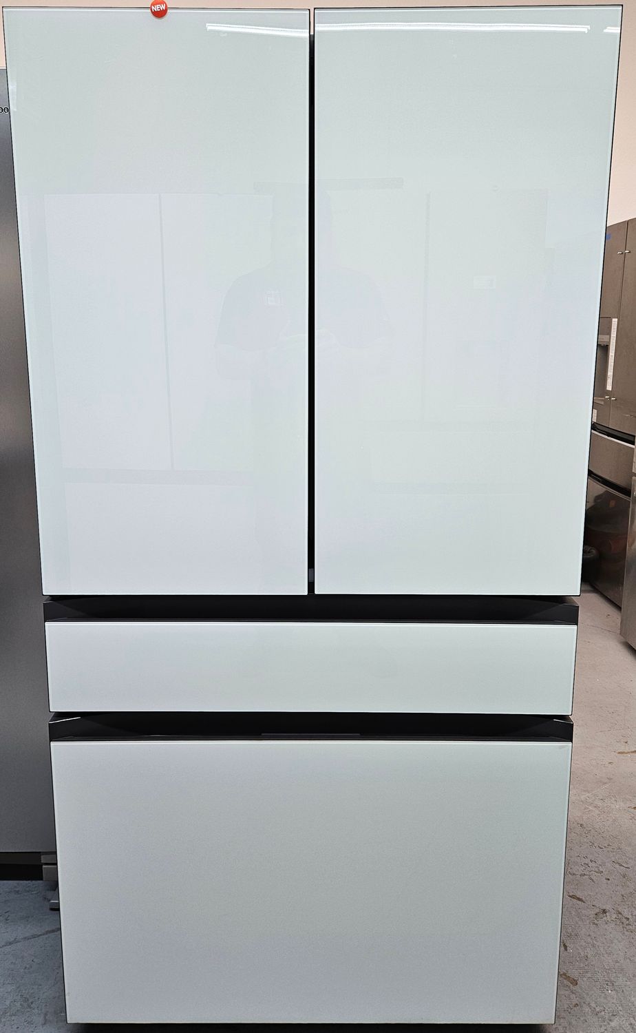 NEW! 23cu.ft. Samsung Bespoke Counter-Depth 4-Door French Door Refrigerator in White Glass