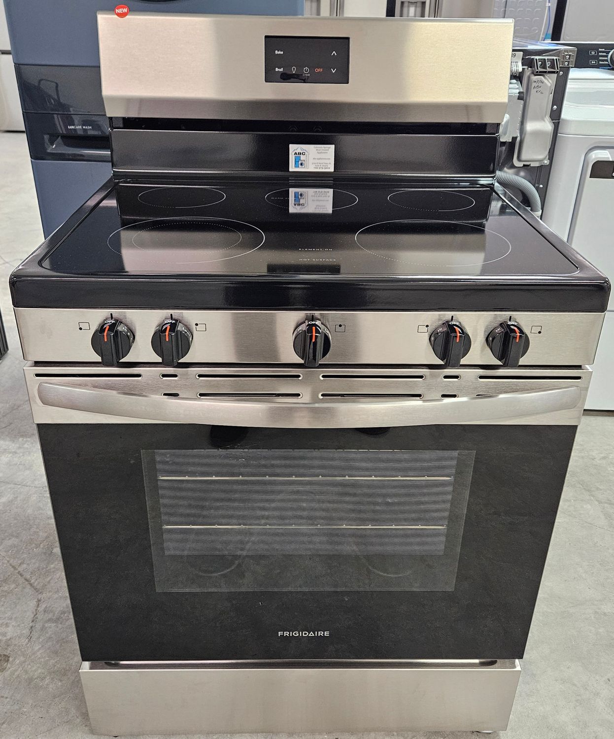 NEW! 30in Frigidaire 5-Burner Glass-Top Electric Range in Stainless Steel