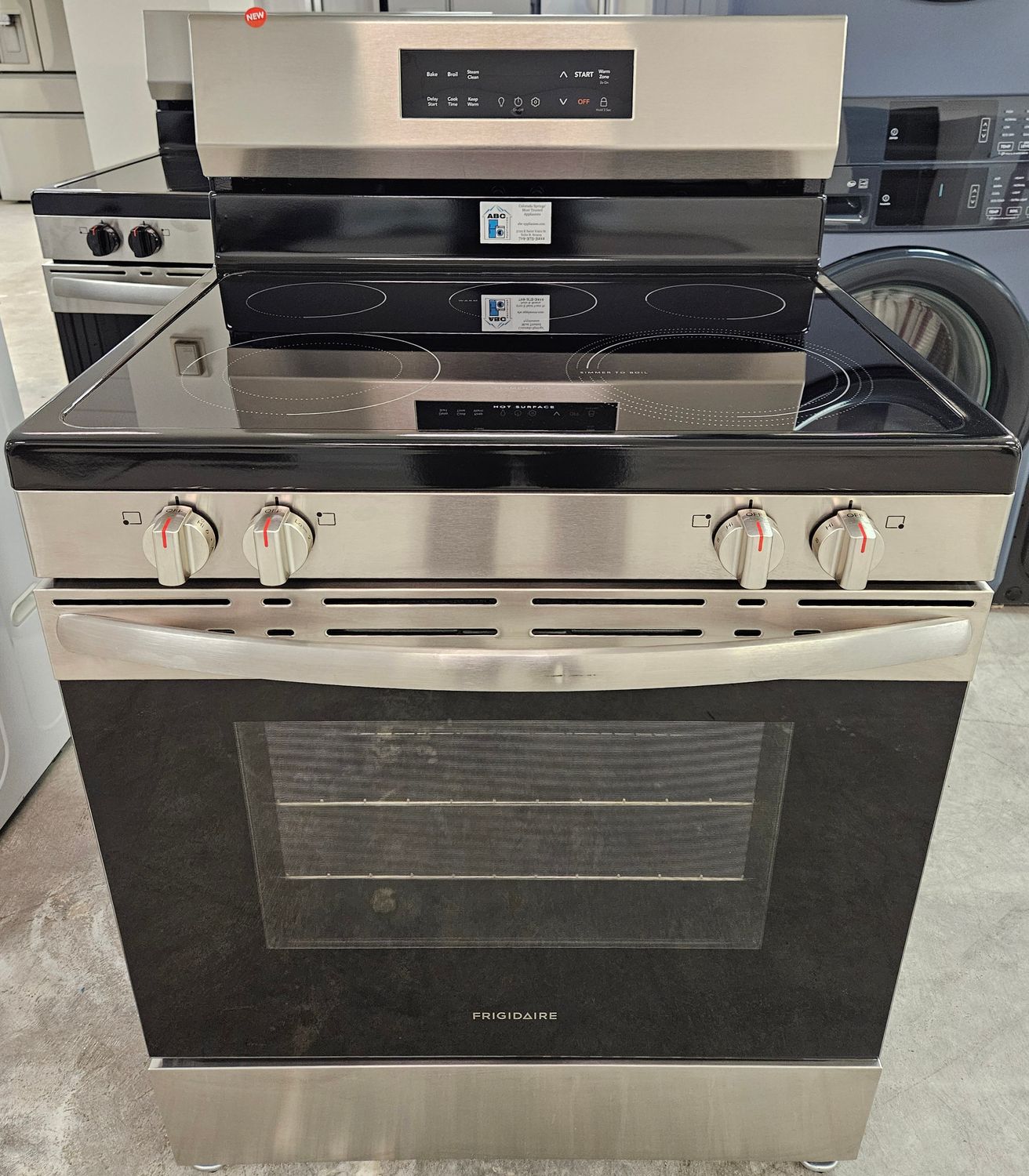NEW! 30in Frigidaire Glass-Top 5-Burner Electric Range in Stainless Steel
