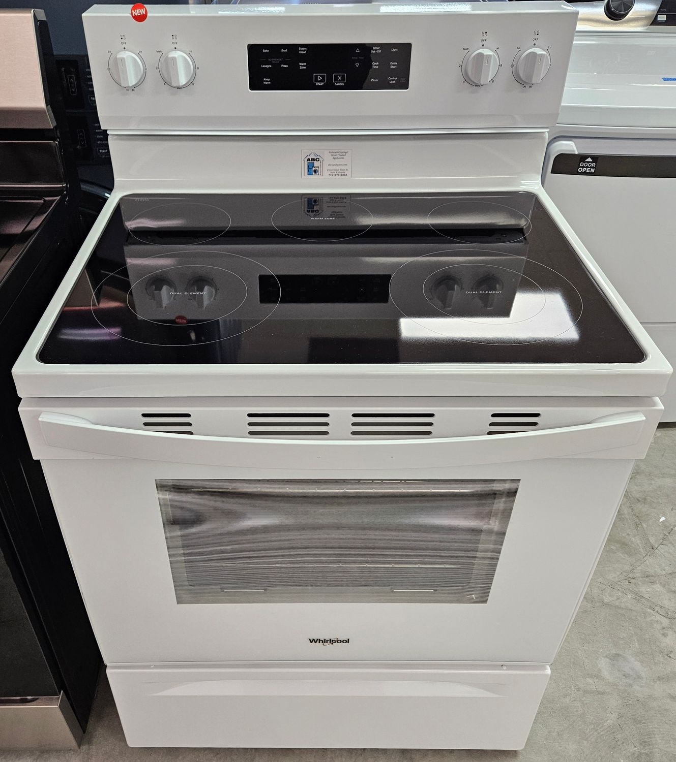 NEW! 30in Whirlpool Glass-Top 5-Burner Electric Range in White