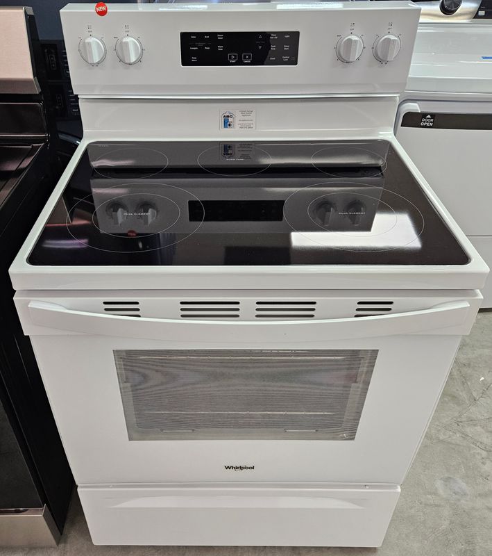 NEW! 30in Whirlpool Glass-Top 5-Burner Electric Range in White