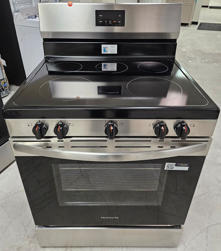 NEW! 30in Frigidaire 5-Burner Glass-Top Electric Range in Stainless Steel