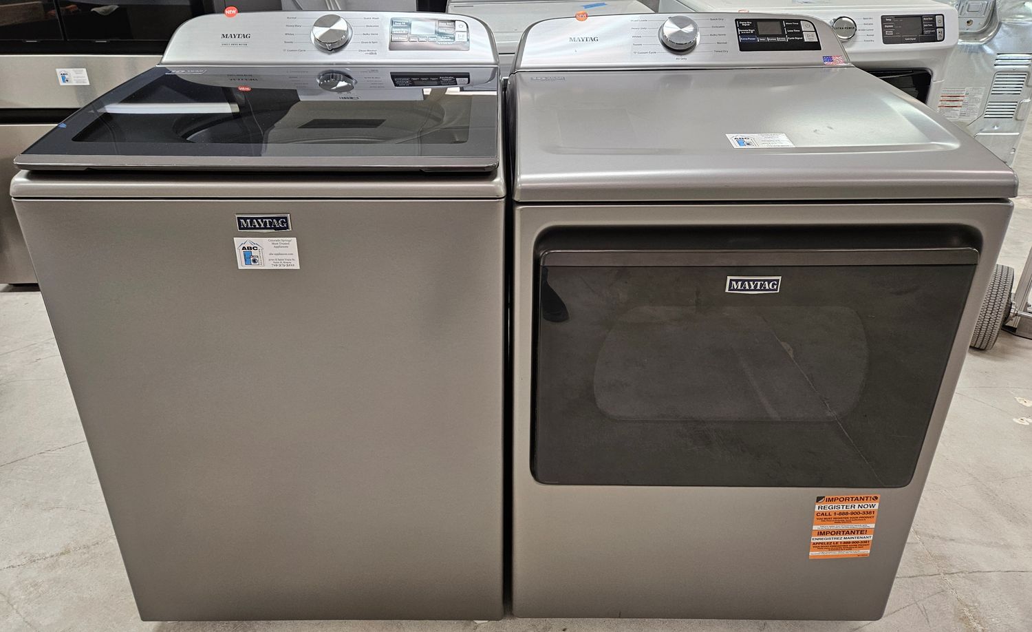 NEW! Maytag Top Load Impeller Washer (5.3cu.ft.) &amp; Large Capacity Electric Dryer (7.4cu.ft.)