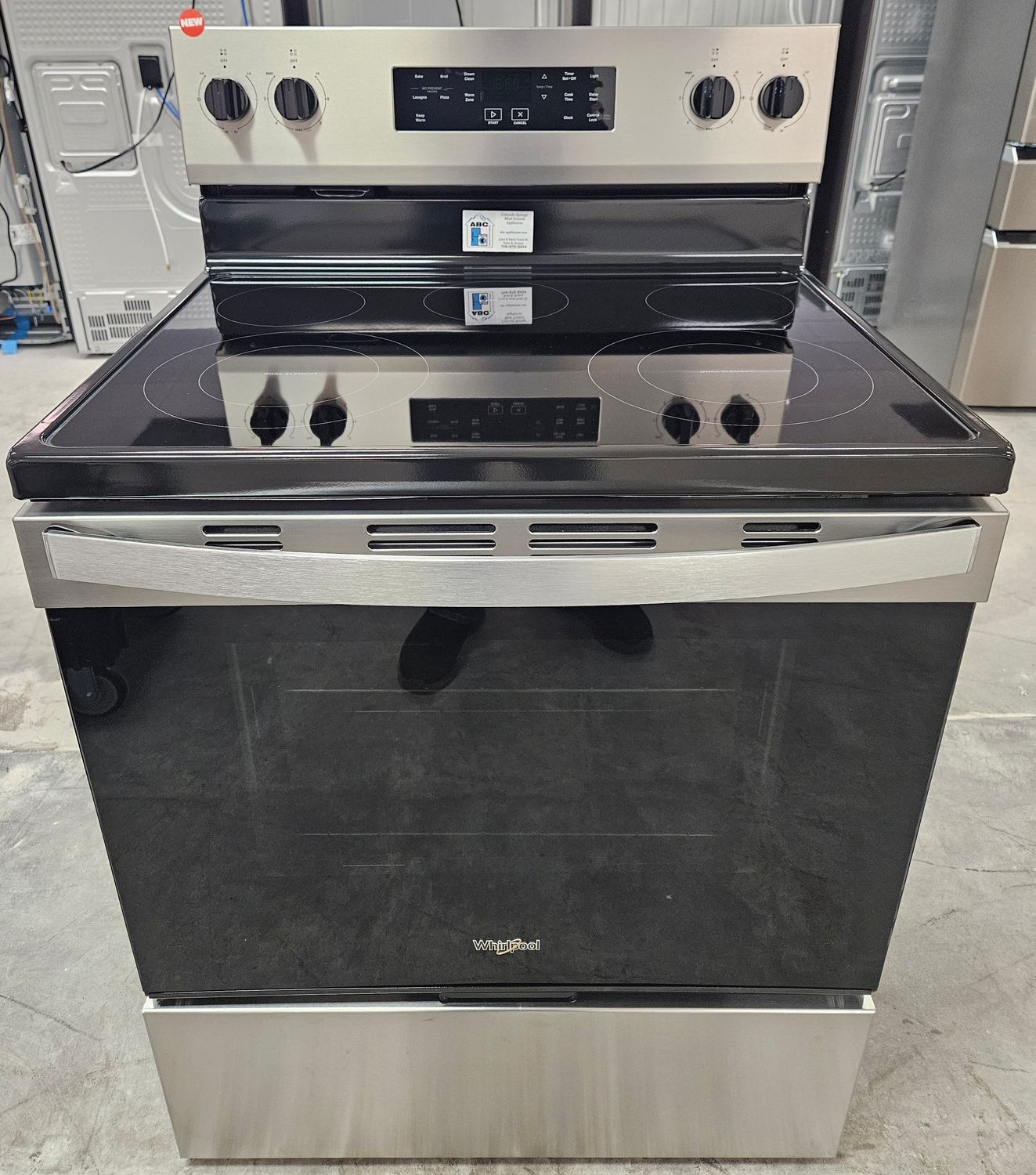 NEW! 30in Whirlpool Glass-Top 5-Burner Electric Range in Stainless Steel