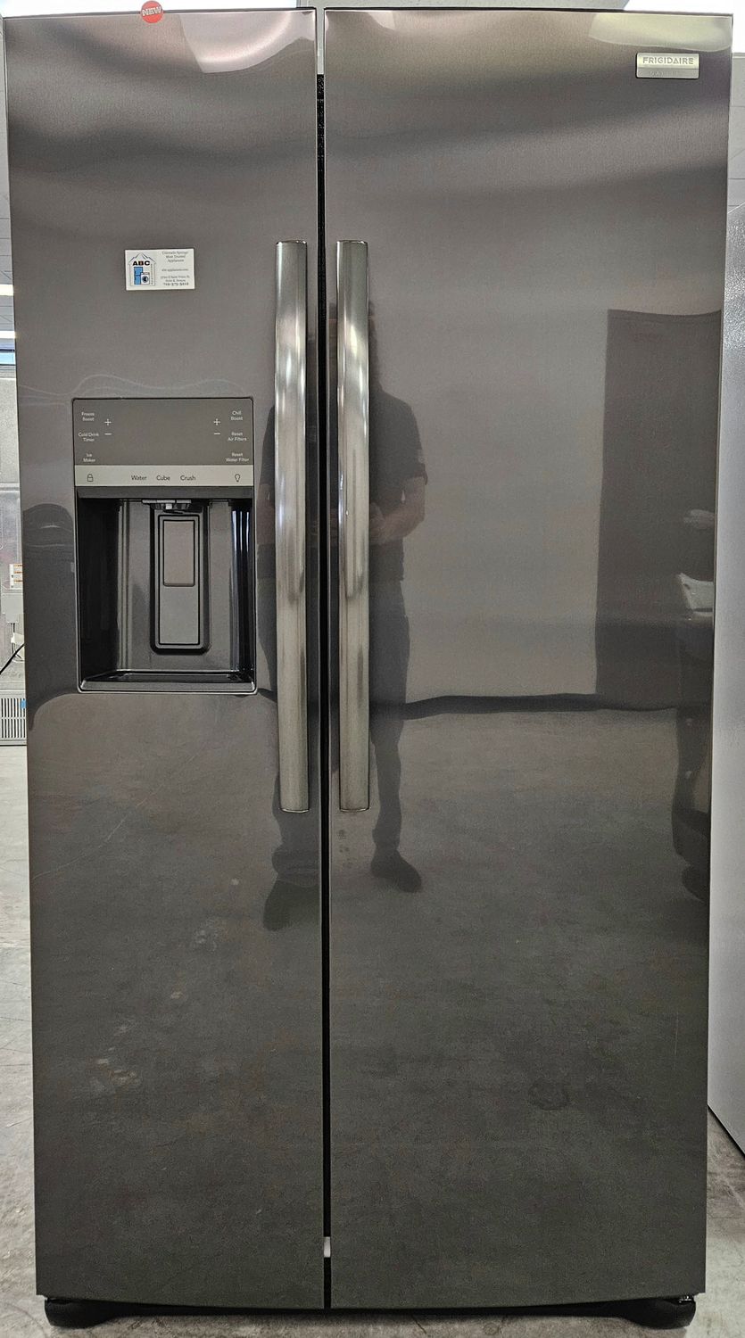 NEW! 22cu.ft. Frigidaire Gallery Counter-Depth Side-by-Side Refrigerator in Black Stainless