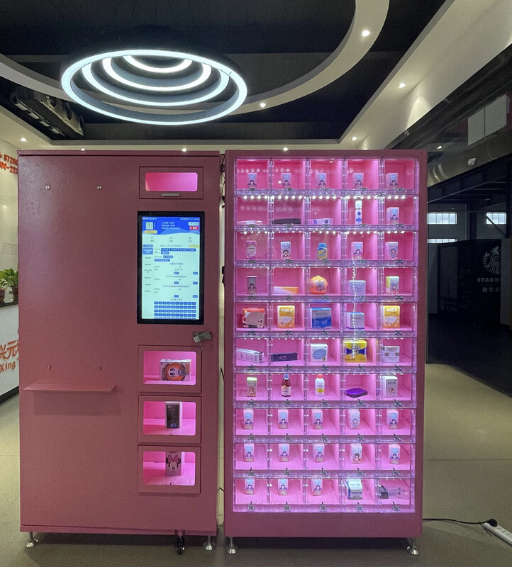 Pink Customizable Double Vending Machine With 21 inch Touch Screen Monitor +Elevator System