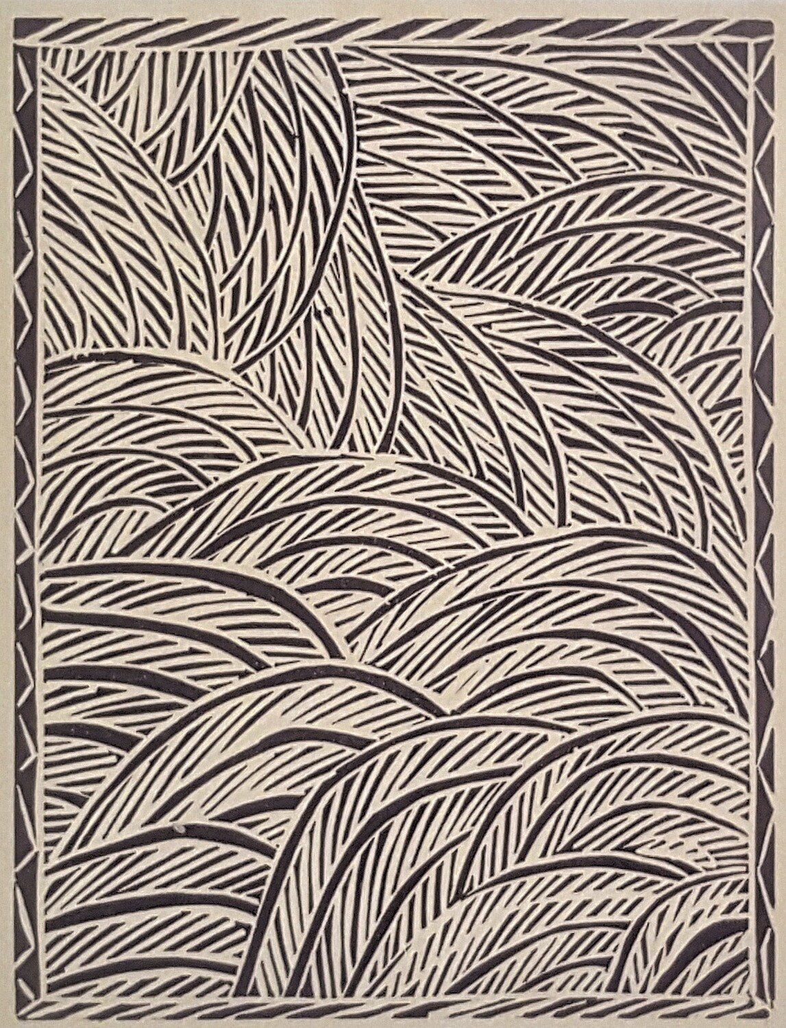 Rulyapa by Dhuwarrwarr Marika, framed linocut 19x14cm